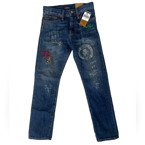 NEW! Polo Ralph Lauren Tynan Sullivan Slim Graffiti Patch Jeans BOYS 8 - Picture 1 of 14